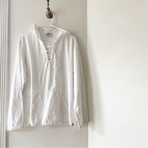 Blanco White Beach Laced Hoodie Tunic Top | Large